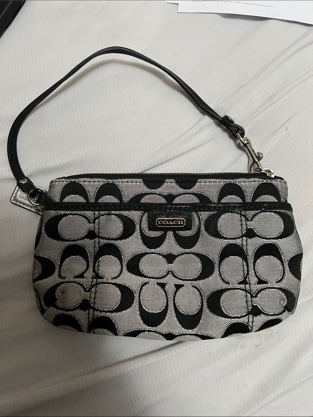 COACH Black and Gray Signature Jacquard Wristlet